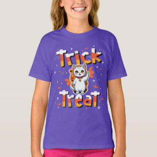 Adorable Cat Trick or Treat Halloween T-Shirt