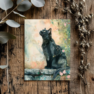 ADORABLE CAT WATERCOLOR ILLUSTRATION POSTCARD