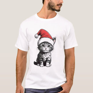 Adorable Cat wearing a Santa hat T-Shirt