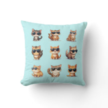 Adorable Cat Wearing Sunglasses On A Light Blue