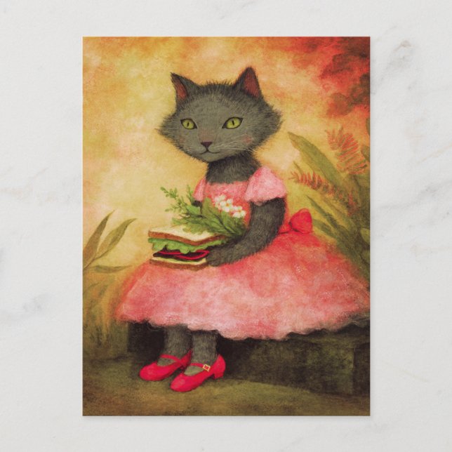 Adorable Cat With a Spring Sandwich Postcard (Front)