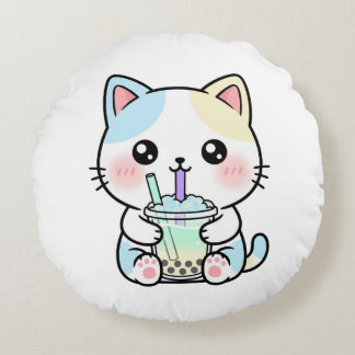 Adorable Cat with Drink – Throw Pillow