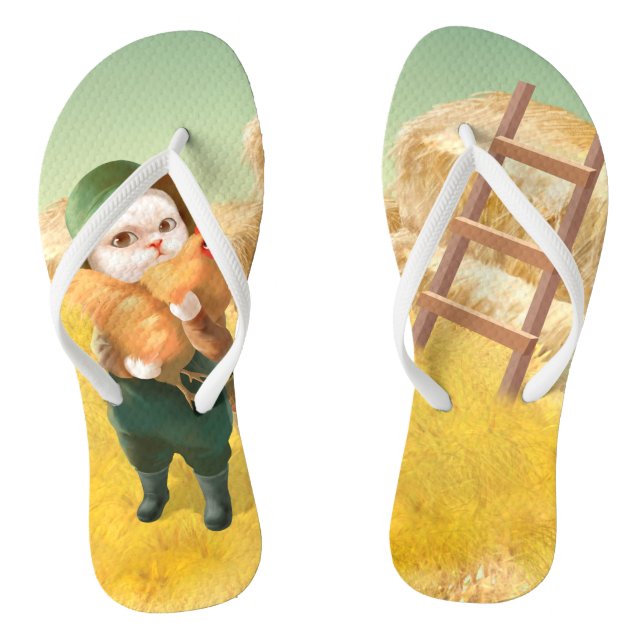 Adorable Cat with Hen on Farm Flip Flops (Footbed)