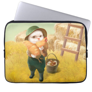 Adorable Cat with Hen on Farm Laptop Sleeve