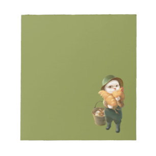 Adorable Cat with Hen on Farm Notepad