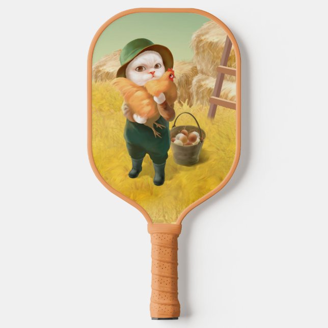 Adorable Cat with Hen on Farm Pickleball Paddle (Front)