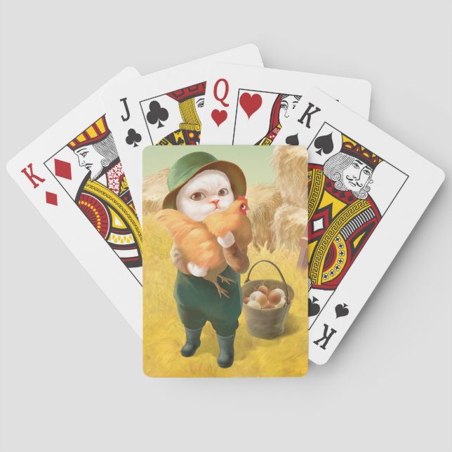 Adorable Cat with Hen on Farm Playing Cards (Back)