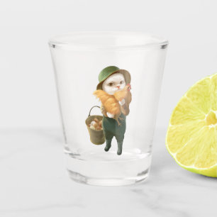 Adorable Cat with Hen on Farm Shot Glass