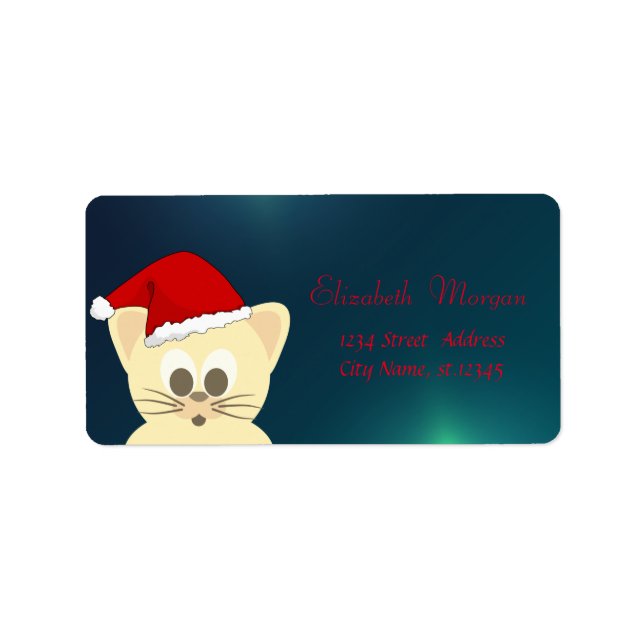 Adorable Cat With Santa Hat, Green Label (Front)