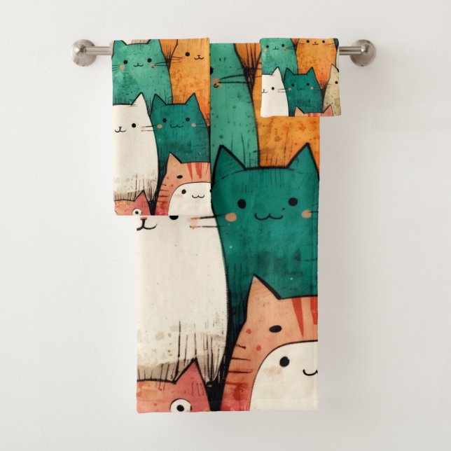 Adorable Cats | Colourful Cartoon Design Bath Towel Set (Insitu)