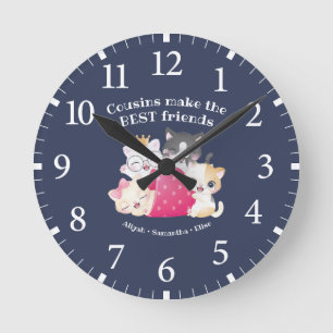 Adorable Cats Cousins Make the Best Friends Custom Round Clock