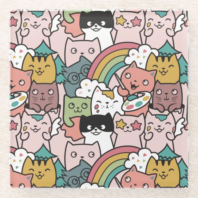 Adorable Cats glass coaster (Front)