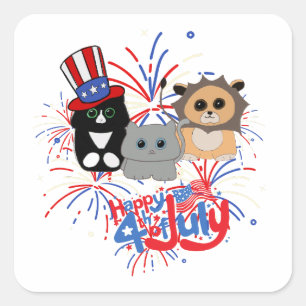 Adorable Cats Happy 4th of July  Square Sticker