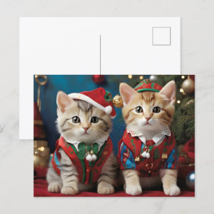 Adorable Cats in Santa Hats Festive  Postcard