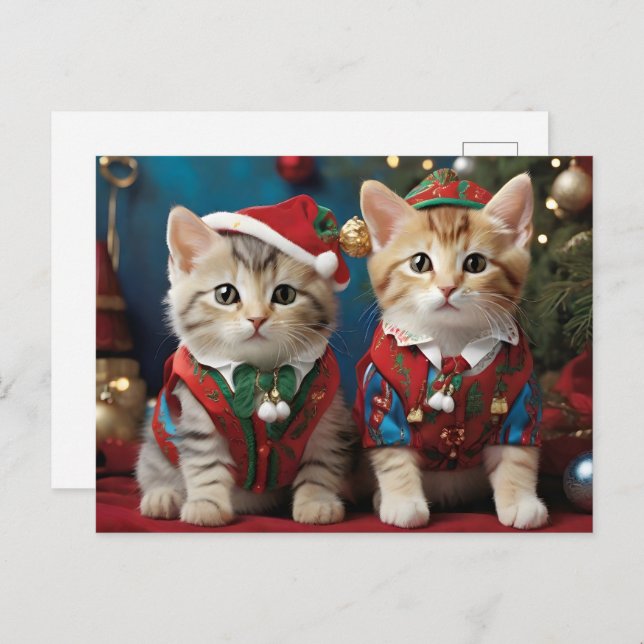 Adorable Cats in Santa Hats Festive  Postcard (Front/Back)