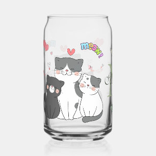 Adorable Cats Meow Hearts Themed Monogram Can Glass