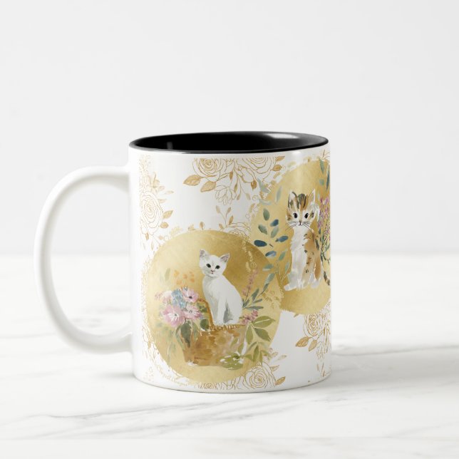 Adorable Cats Mug Gold White Watercolor (Left)