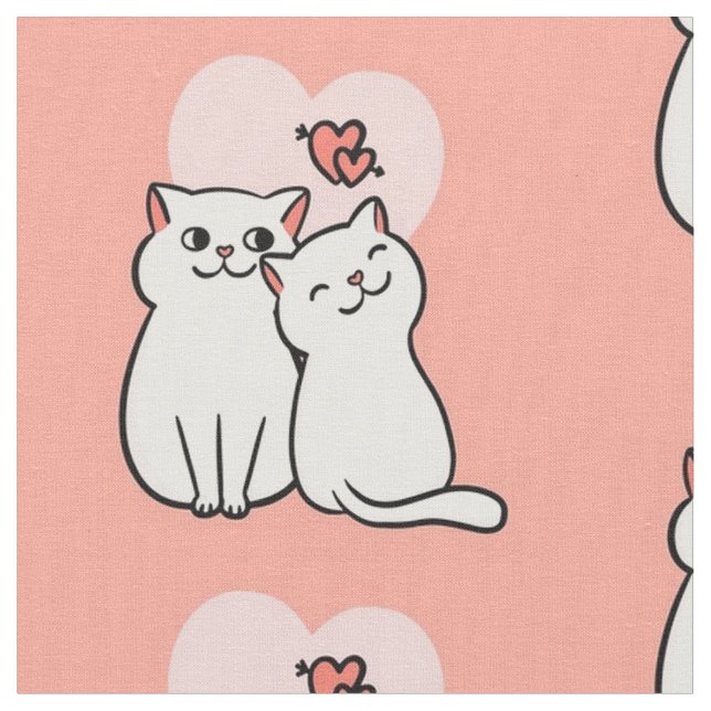 Adorable Cats on Pink Background Fabric (Close Up)