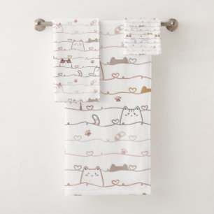 Adorable Cats Peeking Over Hearts  Bath Towel Set