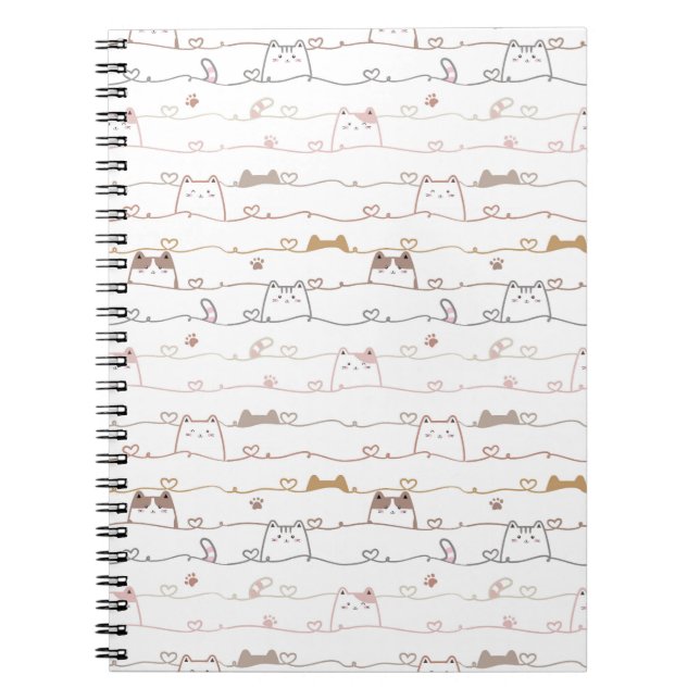 Adorable Cats Peeking Over Hearts  Notebook (Front)
