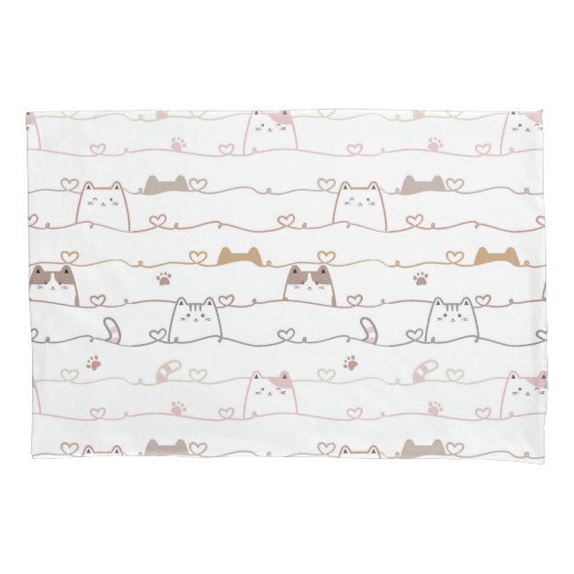 Adorable Cats Peeking Over Hearts  Pillowcase (Front)