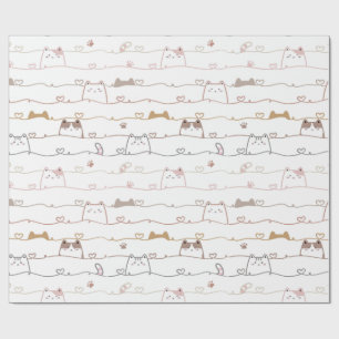 Adorable Cats Peeking Over Hearts Wrapping Paper