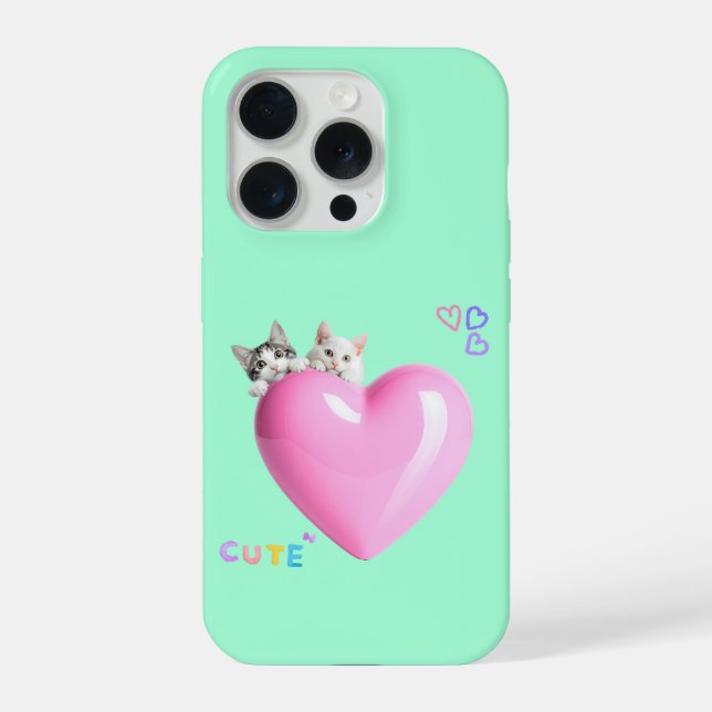 Adorable cats perched on hearts ♡ iPhone case (Back)