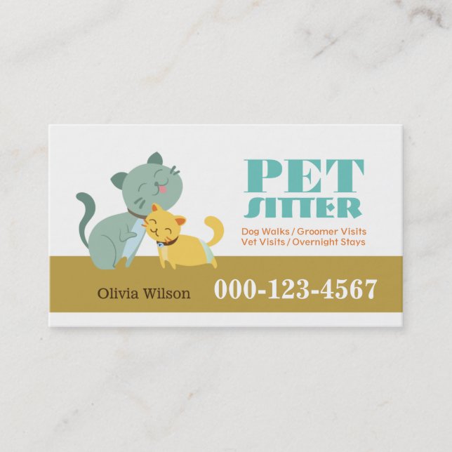 Adorable Cats Pet Sitting Service Business Card (Front)