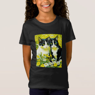 Adorable Cats sitting in a field of Daisies T-Shirt