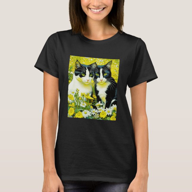 Adorable Cats sitting in a field of Daisies  T-Shirt (Front)