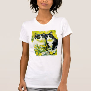 Adorable Cats sitting in a field of Daisies T-Shirt