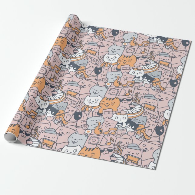 Adorable Cats Wrapping Paper (Unrolled)