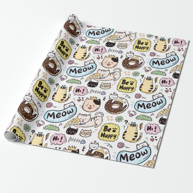 Adorable Cats Wrapping Paper (Unrolled)