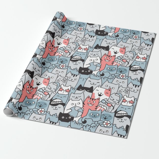 Adorable Cats Wrapping Paper (Unrolled)