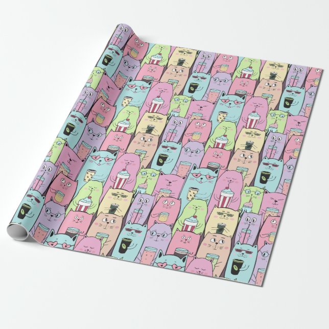 Adorable Cats Wrapping Paper (Unrolled)