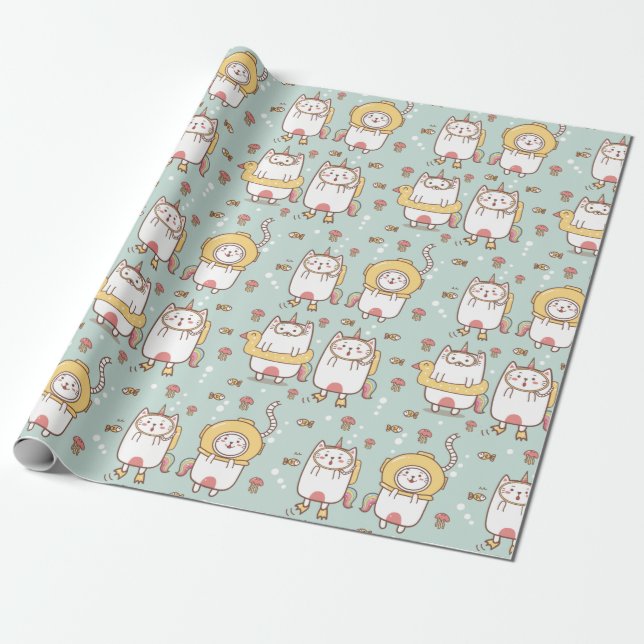 Adorable Cats Wrapping Paper (Unrolled)