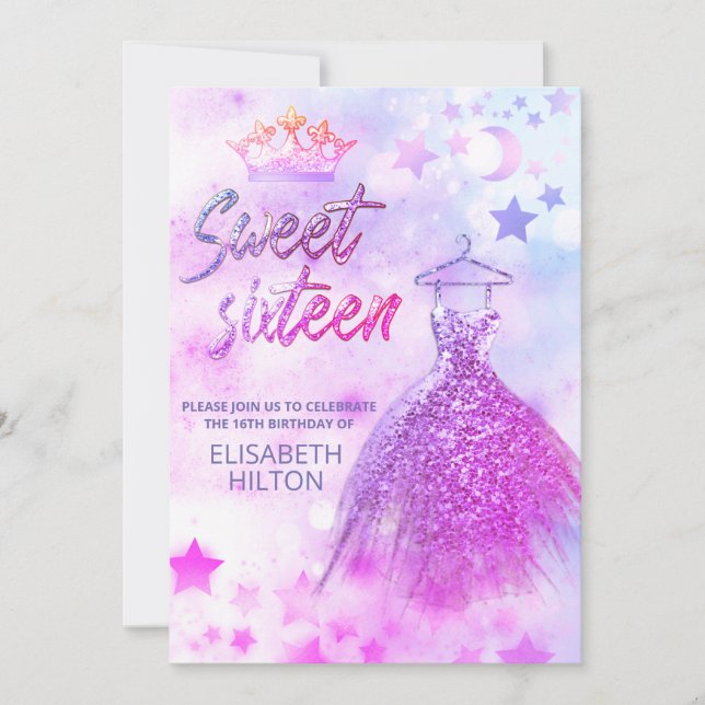 Adorable Celestial moon and stars  sweet sixteen Invitation (Front)