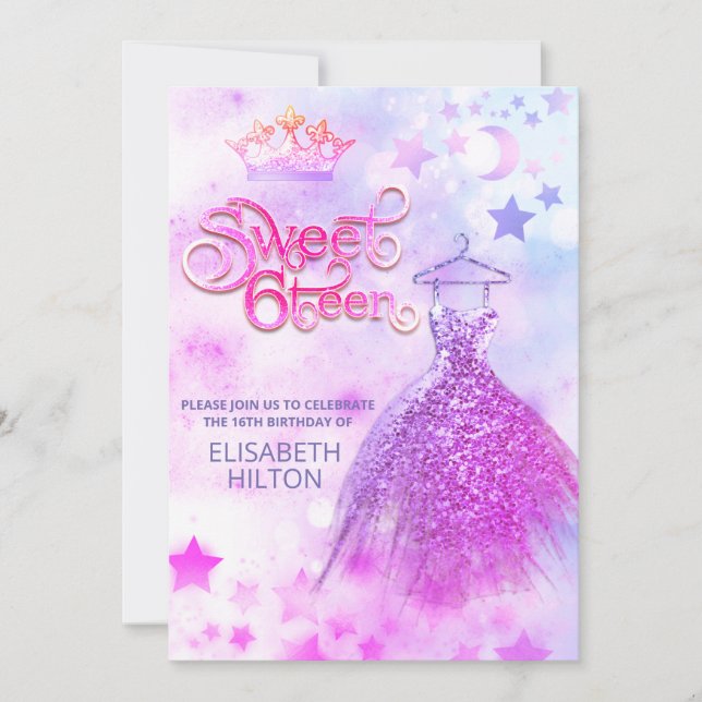 Adorable Celestial moon and stars  sweet sixteen Invitation (Front)