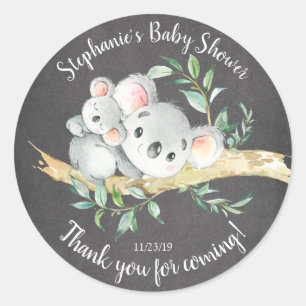 Adorable Chalkboard Koala Bear  Baby Shower Favour Classic Round Sticker