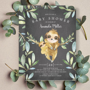 Adorable Chalkboard Sloth Baby Shower Invitation