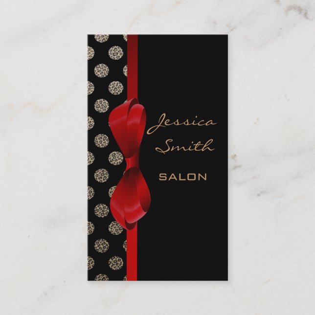 Adorable charming leopard print polka dots business card (Front)