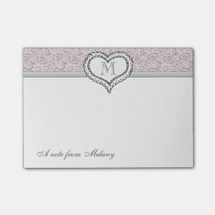 Adorable cheerful romantic lace heart monogram post-it notes