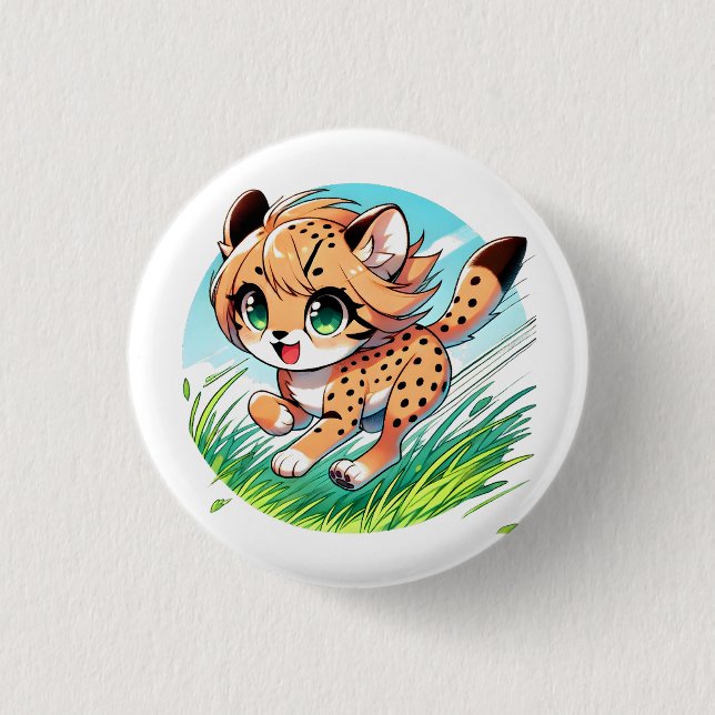 Adorable cheetah cub running playfully 3 cm round badge (Front)