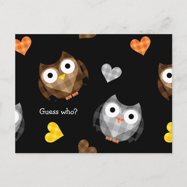 Adorable Chequered Hoot Owl Pattern Postcard (Front)