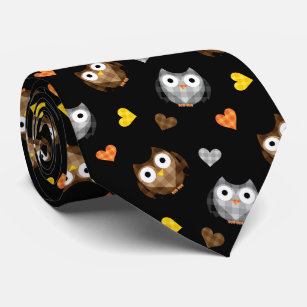 Adorable Chequered Hoot Owl Pattern Tie