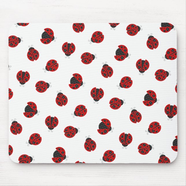 Adorable Chequered Plaid Ladybug Graphic Pattern Mouse Mat (Front)