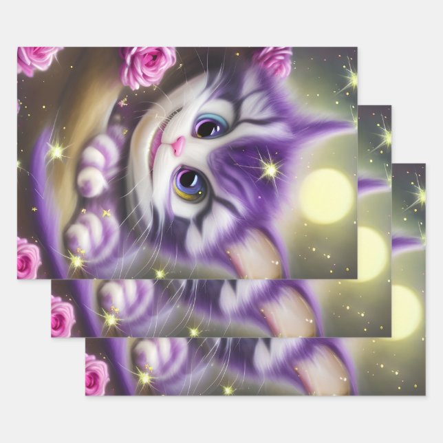 Adorable Cheshire Kitten Wrapping Paper Sheet (Set)