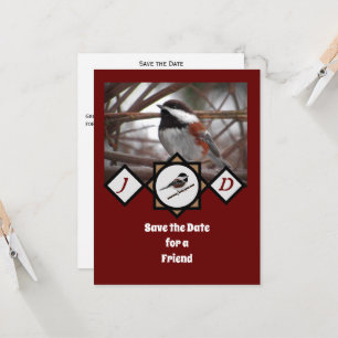 Adorable Chestnut Backed Chickadee Monogram Photo  Invitation