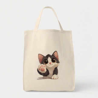 Adorable Chibi Cat Reaching Out – Cute Cartoon Kit Tote Bag