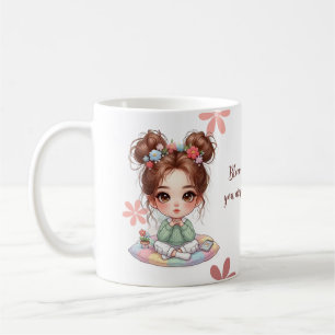 Adorable Chibi Girl Sitting on Cushion with quote Coffee Mug